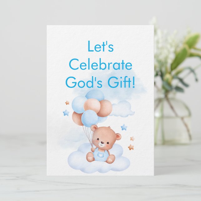 Invitación de ducha de bebé niño con versículo de  (Anverso de pie)
