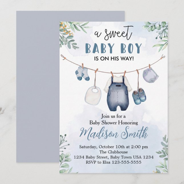 Invitación de ducha de bebé niño dulce conjunto de (Anverso / Reverso)