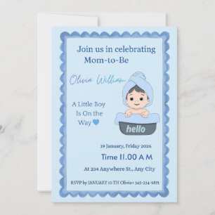 Invitación de ducha de bebé niño en tiempo de baño