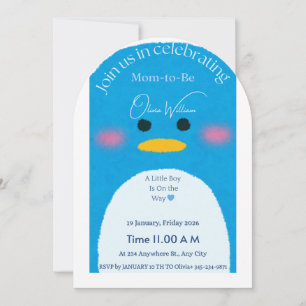 Invitación de ducha de bebé niño pingüino lindo