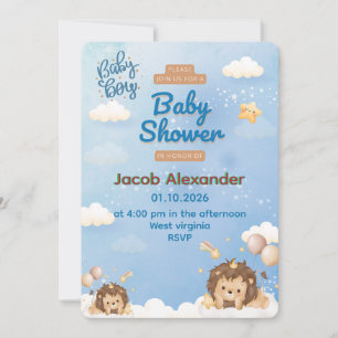 Invitación de ducha de bebé niño Rey León lindo