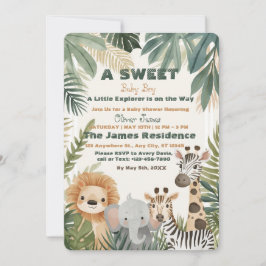 Invitación de ducha de bebé niño safari tropical d