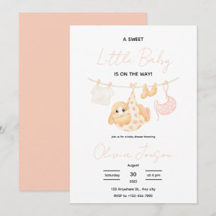 Invitación de Ducha de Bebé para Conejito Pequeño 