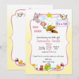 Invitación de ducha de bebé para niña con abeja