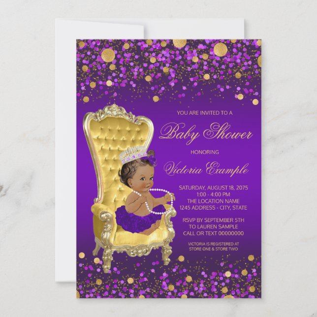 Invitación de ducha de bebé para princesa afroamer (Anverso)