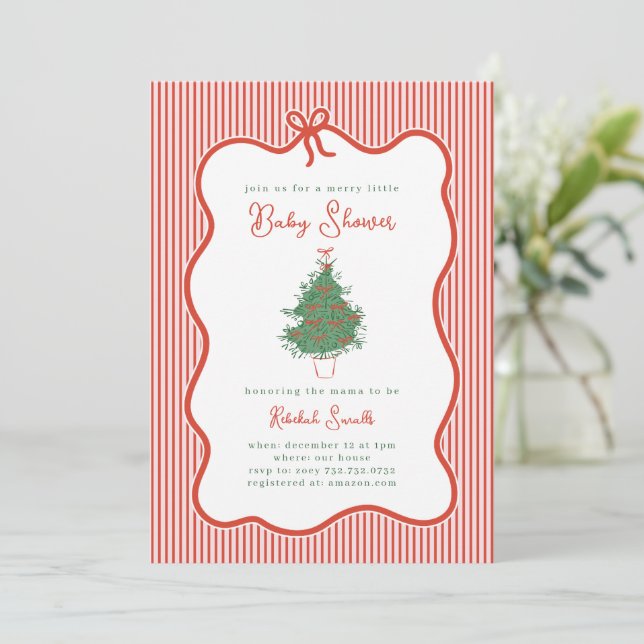 Invitación de ducha de bebé Preppy Bow Merry Littl (Anverso de pie)