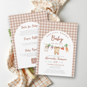 Invitación de Ducha de Bebé QR de Ropa de Granja d