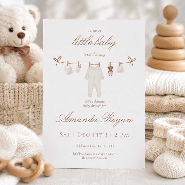 Invitación de ducha de bebé ropa tendida neutral (Subido por el creador)