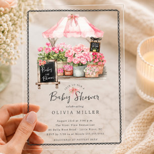 Invitación de ducha de bebé rosa en flor