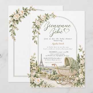 Invitación de ducha de bebé Sage Parisian Garden B