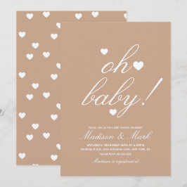 Invitación de ducha de bebé tierrosa con corazones