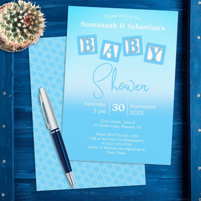 Invitación de ducha de bloques para bebé niño azul (Subido por el creador)