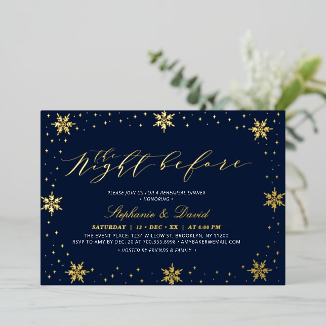 Invitación de Ducha de Boda de Invierno en Oro y A (Anverso de pie)