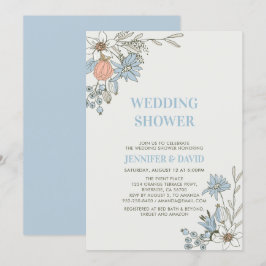 Invitación de ducha de boda floral azul de Boho Sp