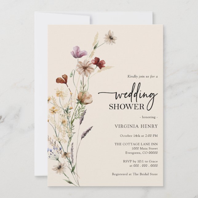 Invitación de Ducha de Boda Floral Boho (Anverso)