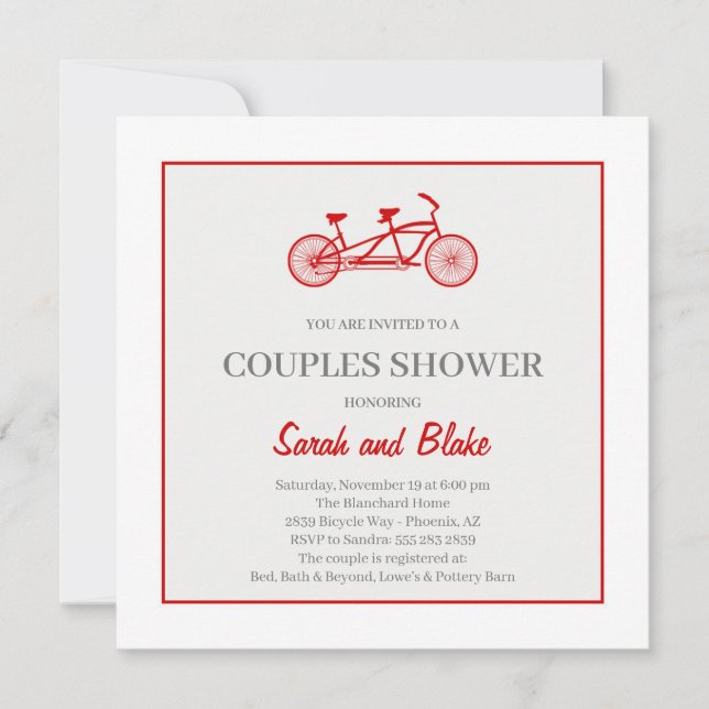 Invitación de ducha de boda para parejas en bicicl (Anverso)