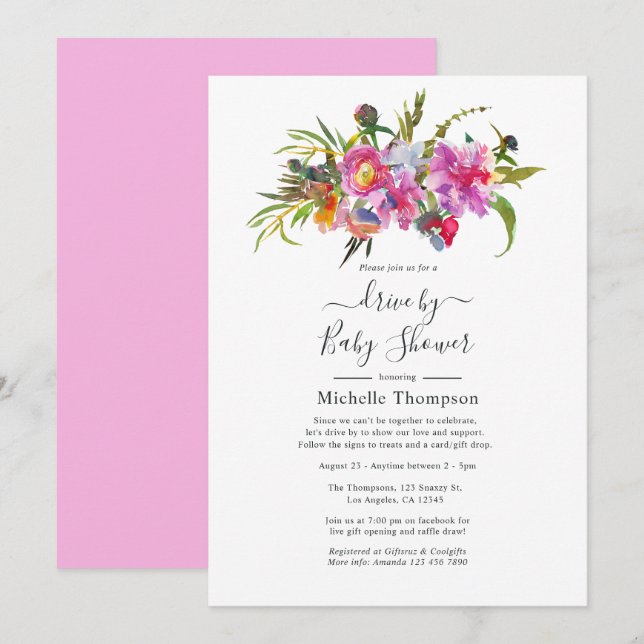 Invitación de ducha de bodas o de bebé con peonías (Anverso / Reverso)