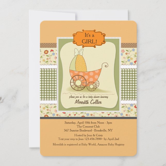 Invitación de ducha de cochecito de bebé lindo (Anverso)