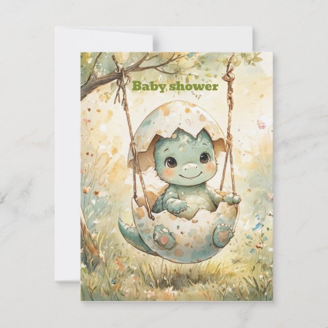 Invitación de ducha de descarga digital de dinosau (Anverso)
