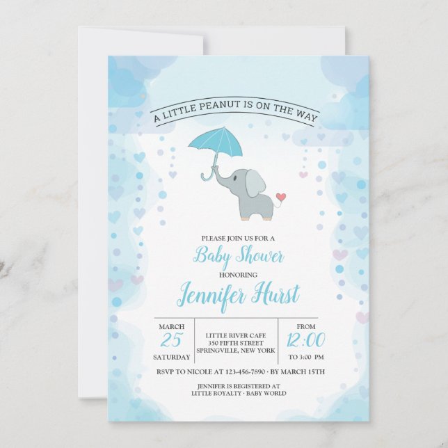 Invitación de ducha de elefante bebé (Anverso)