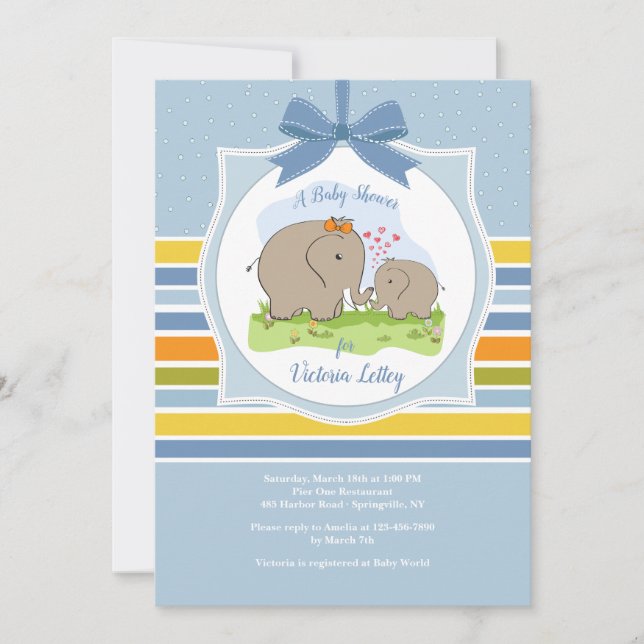 Invitación de ducha de elefante mamá y bebé (Anverso)
