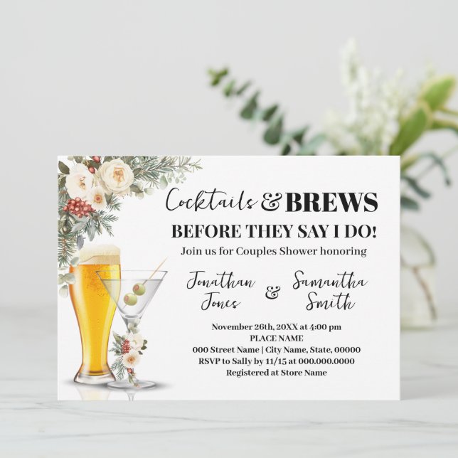 Invitación de ducha de flores blancas de invierno  (Anverso de pie)