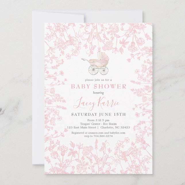 Invitación de ducha de flores chinas chinas rosada (Anverso)