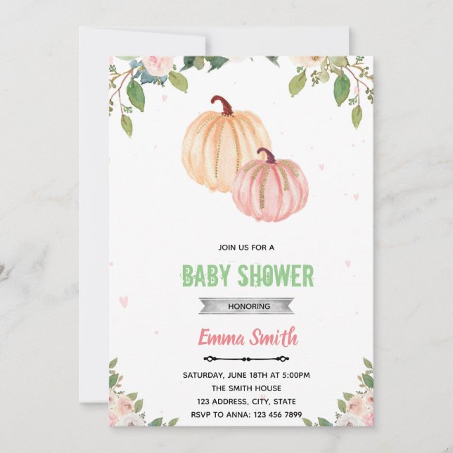 invitación de ducha de gemelos de calabaza rosa (Anverso)