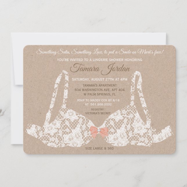 Invitación de ducha de Kraft de ropa interior de e (Anverso)