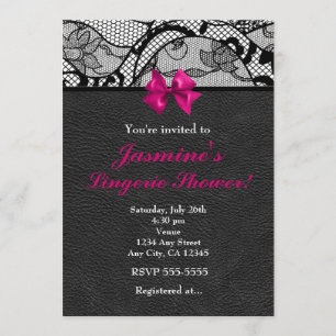 Invitación de ducha de lencería de cuero negro y e