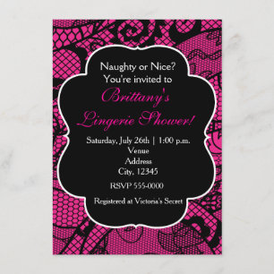 Invitación de ducha de lencería de encaje rosa y n