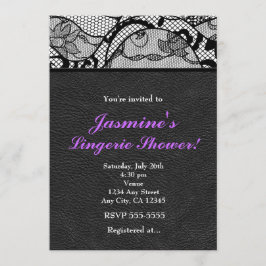Invitación de ducha de lencería y cuero negro y en