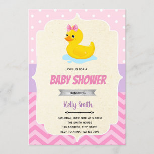 Invitación de ducha de niña con patito de goma