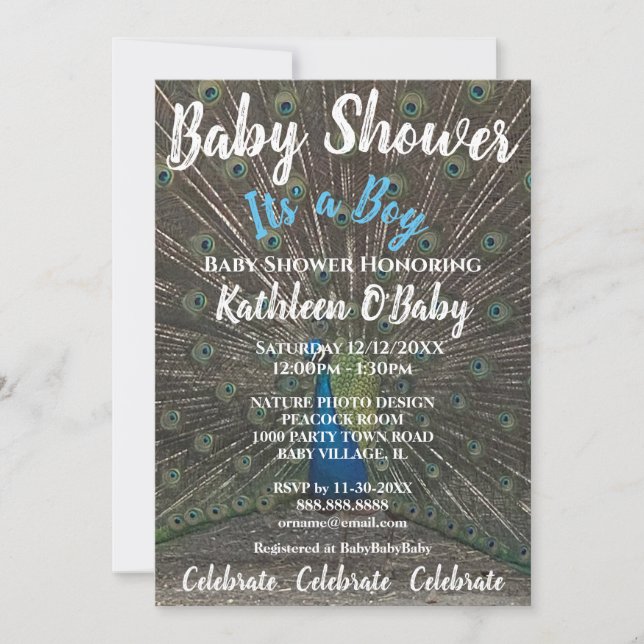 INVITACIÓN DE DUCHA DE NIÑOS DE PEACOCK FOTO BABY (Anverso)