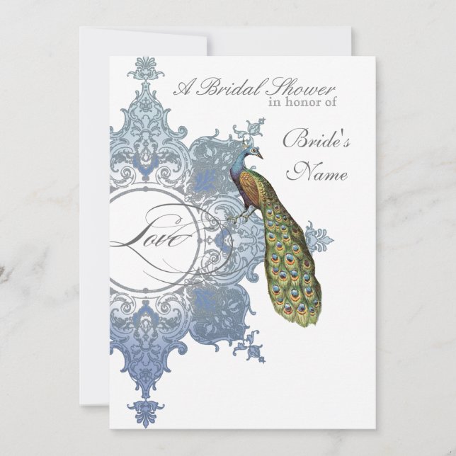 Invitación de ducha de novia barroca Peacock - Azu (Anverso)