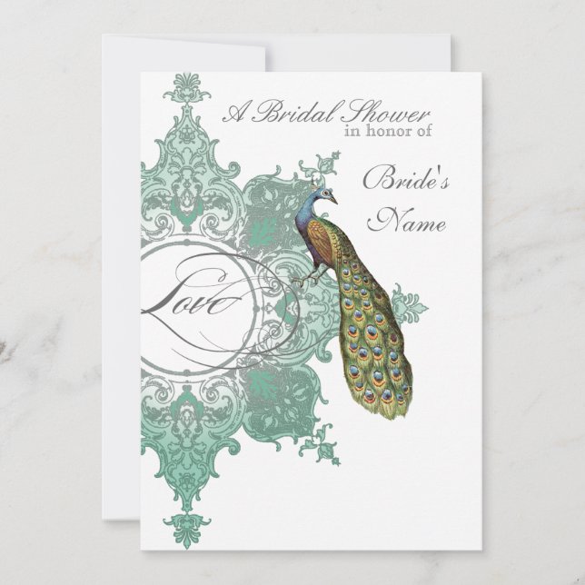 Invitación de ducha de novia barroca Peacock - Ver (Anverso)