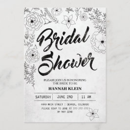 Invitación de ducha de novia blanca y negra vintag