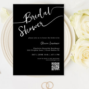 Invitación de ducha de novia con código QR negro