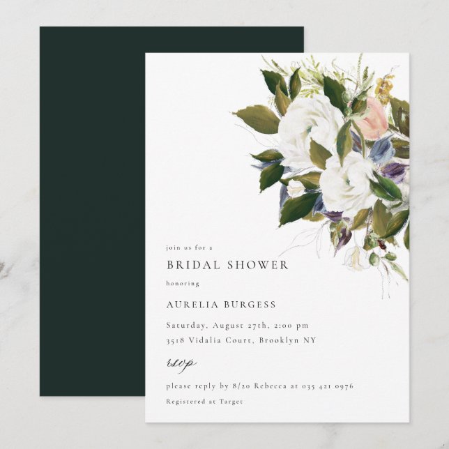Invitación de ducha de novia con flores de Bouquet (Anverso / Reverso)