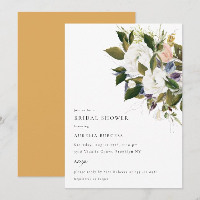 Invitación de ducha de novia con flores de Bouquet (Anverso / Reverso)