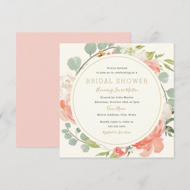Invitación de ducha de novia con flores de guisant (Anverso / Reverso)