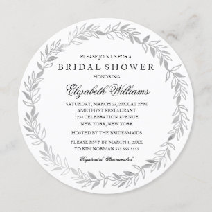 Invitación de ducha de novia con flores plateadas