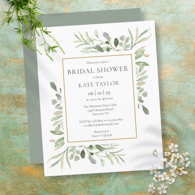 Invitación de Ducha de Novia con Hojas Verdes Econ (Subido por el creador)