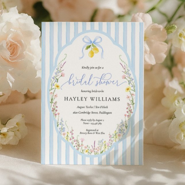 Invitación de ducha de novia con lazo azul de flor (Subido por el creador)