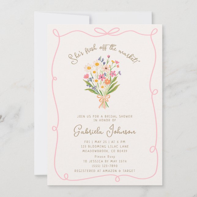 Invitación de ducha de novia con marco ondulado ro (Anverso)