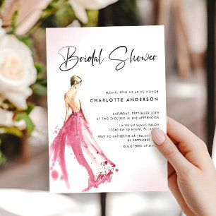 Invitación de ducha de novia con vestido rosa