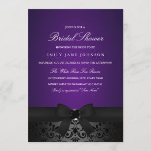 Invitación de ducha de novia Damask Black & Purple