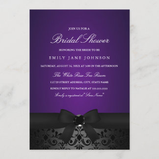 Invitación de ducha de novia Damask Black & Purple