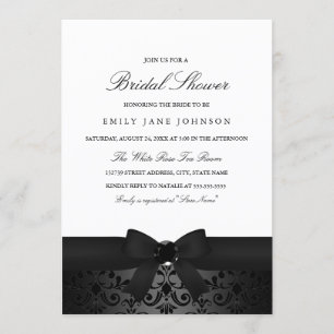 Invitación de ducha de novia Damask Black & White 