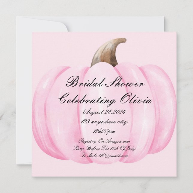 INVITACIÓN DE DUCHA DE NOVIA DE CALABAZA ROSA DE O (Anverso)